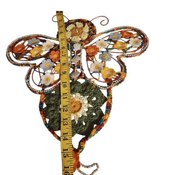 Handmade Summer Bee Floral Holiday Wreath Crochet Multicolor Handmade Wall Art